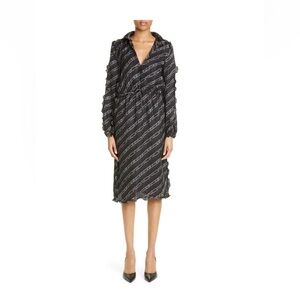FENDI O'Lock Chain Print Long Sleeve Silk Satin Midi Dress Eu 38 US 6 M $3490